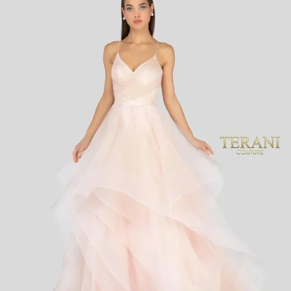 Terani Couture Ruffle Glittery Tulle Ball Gown - Picture 1 of 8